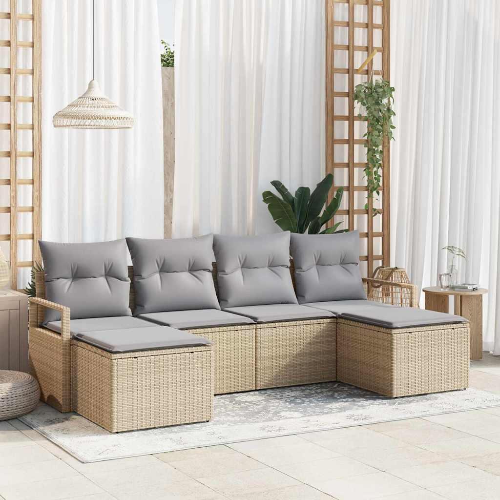 Garten-Sofa-Set mit Kissen 6 pcs Beige und Hellgrau
